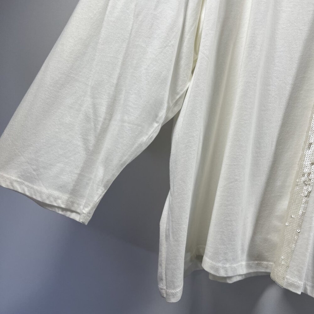 Talbots Women's Top Plus 3x Solid Ivory Sequins C… - image 4